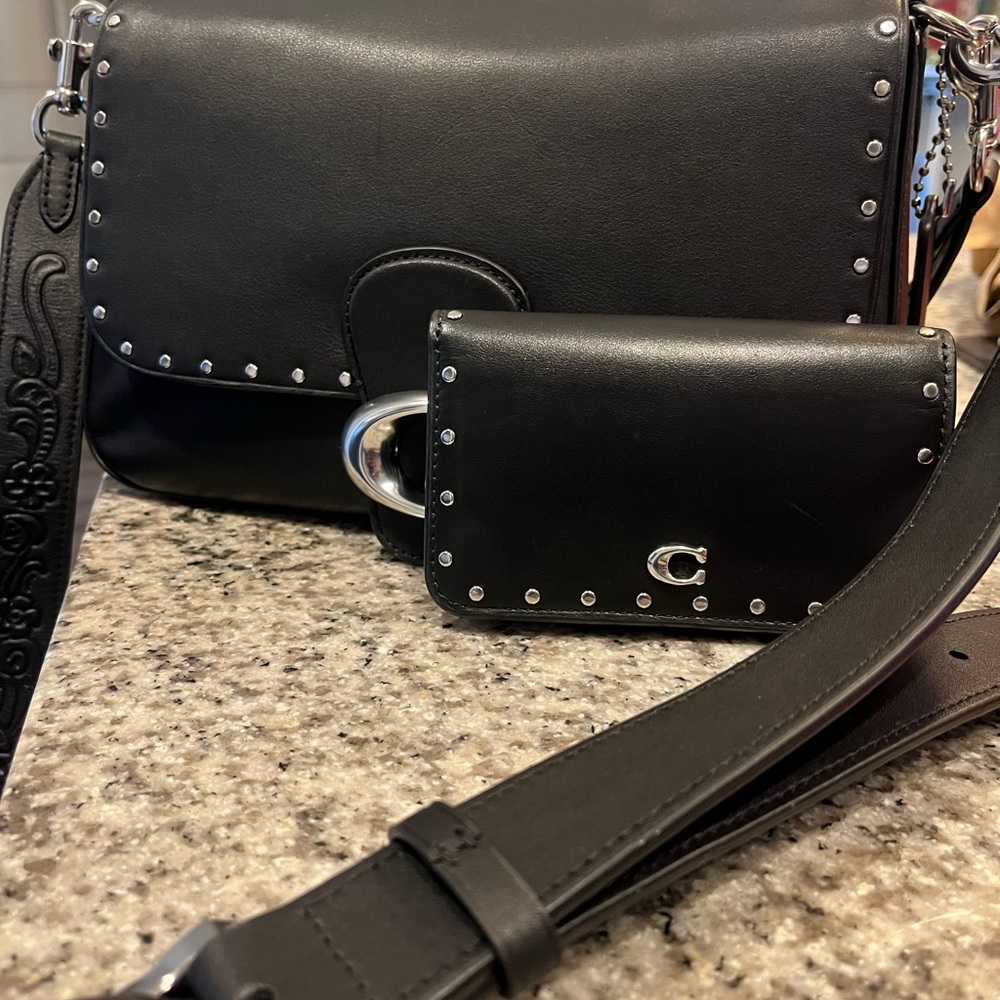 COACH black Soft Tabby with Rivets  Studded Bag and Wallet Set
